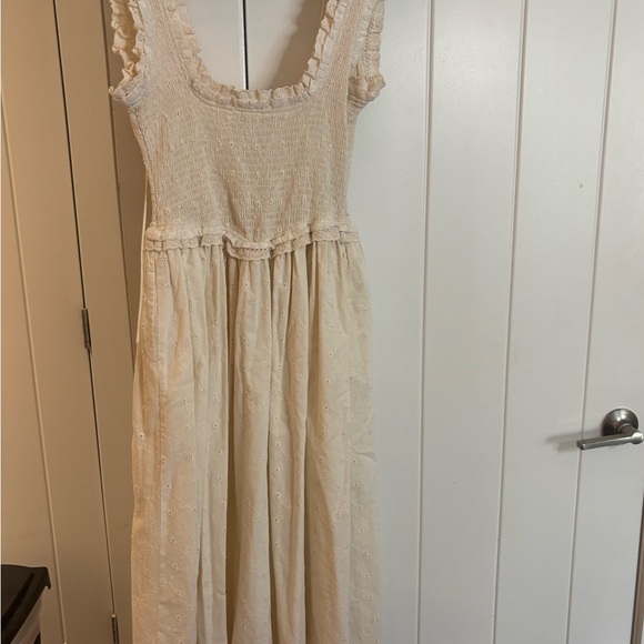 For Love & Lemons Cream Smocked Maxi Dress with Lace Trim - Picture 8 of 8